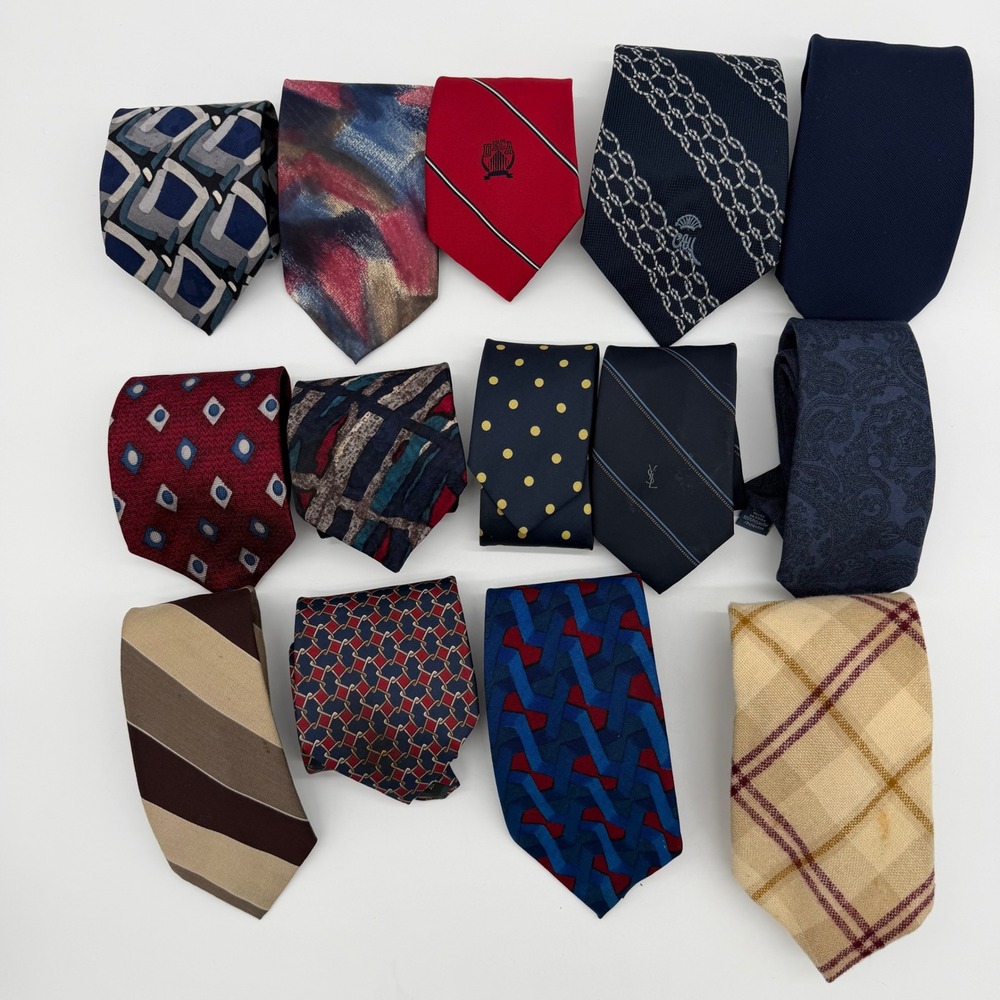 Vintage Mens Tie Lot YSL Silk Liberty Wool Oleg Cassini Designer Neckties 14